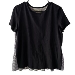 Kate Spade black & white ruffled striped back top